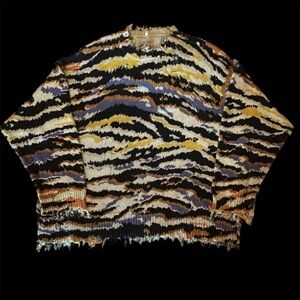 R13 Multicolor Zebra Print Distressed Sweater Medium (M)
